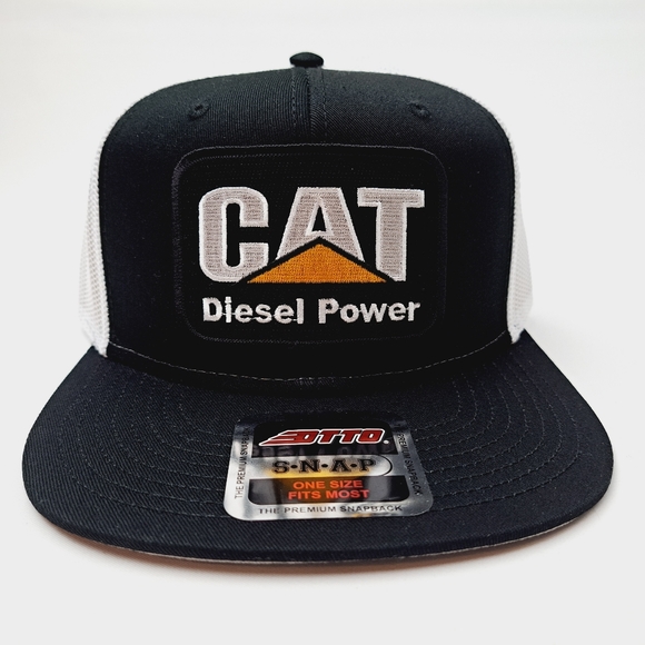 Cat Diesel Power Embroidered Patch Flat bill Trucker Mesh Snapback Cap Hat - Picture 2 of 4